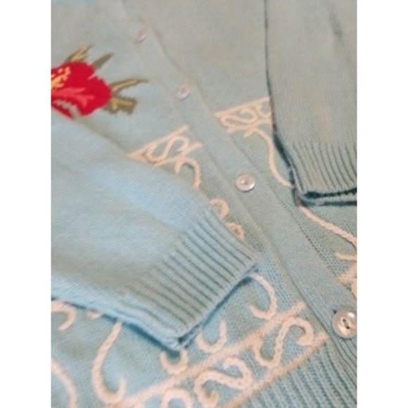 Vintage Trimingham's Bermuda Sweater Cardigan Small Blue Embroidered Floral - Picture 14 of 16